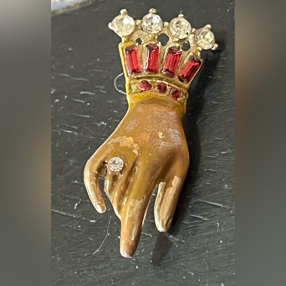 Small Vintage Rhinestone Hand Brooch Coro Style - Picture 4 of 4